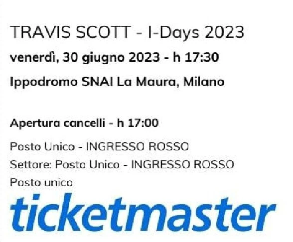 Biglietti concerto Travis scott - Milano - 30/06/2023 - INGRESSO ROSSO