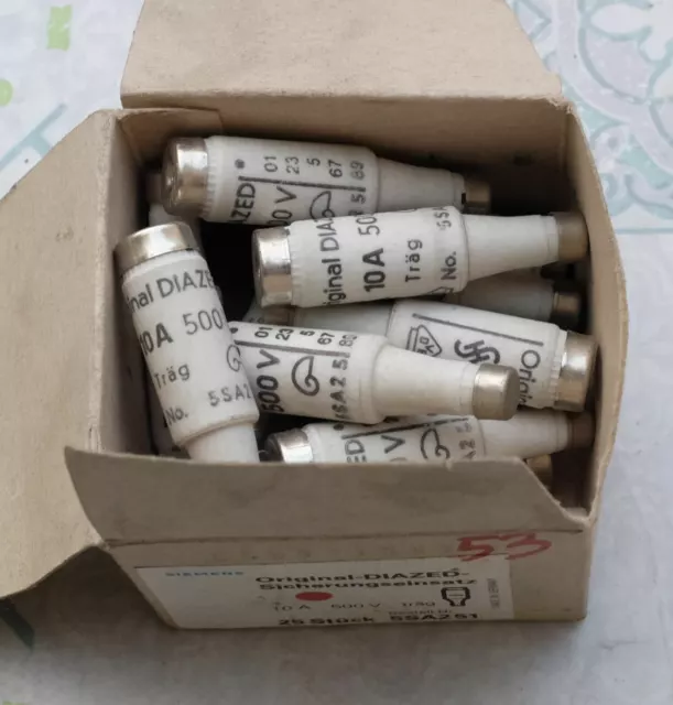 15x Siemens 5SA251 Fusible de type DIAZED E16, 10A, gL 500V. Lot de 15
