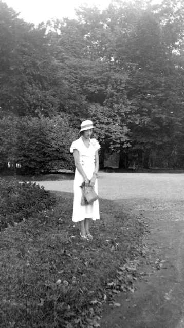 Woman Standing in a Park White Dress - Antique Photo Negative Year. 1920 30