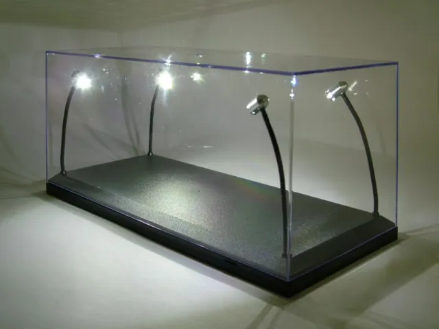 Boîte Transparente Vitrine Eclairage LED Noir pour 1:18 Modèles 4 Led-Lampes