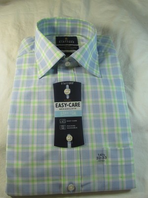 NWT STAFFORD EASY CARE BROADCLOTH STRETCH COMFORT DRESS SHIRT Green Blue Grid