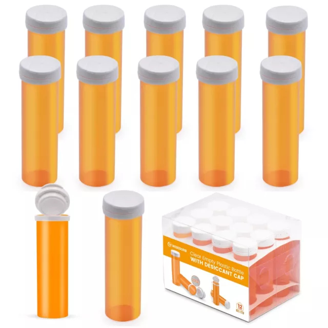 11 Dram 12pcs Empty Pill Bottles with Desiccant Caps Pharmacy Vial  Container