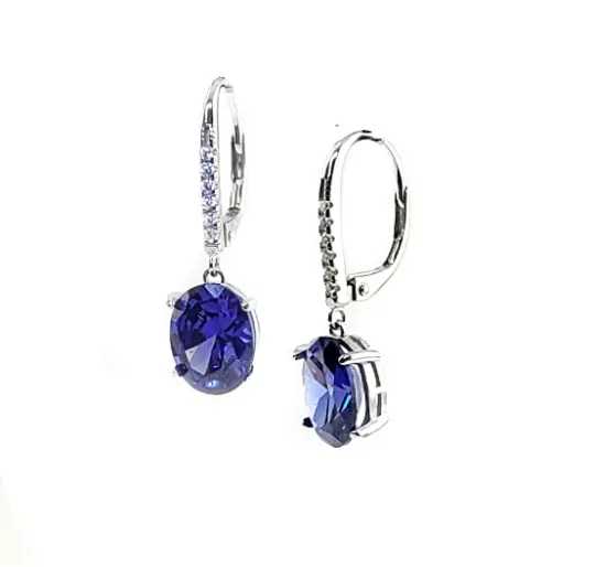 Tanzanite Leverback Dangling  Earrings .925 Sterling Silver  (New Style)