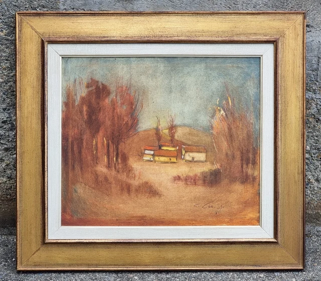 Carlo Carosso ( Asti 1953 - 2007 ) Paesaggio  primo periodo,  olio su tela 60x70