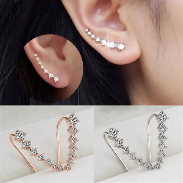 1 Pair Elegant Women Ear Hook Plated Crystal Rhinestone Stud Ear Clip Earring~m' 2