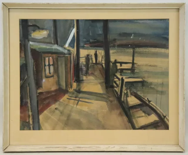 Expressive Hafenszene Aquarell monogrammiert 1930er/50er Jahre (BG8839)