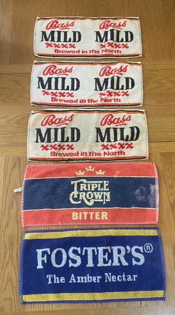 5 x BEER TOWELS BASS MILD TRIPLE CROWN FOSTERS MAN CAVE / PUB BAR RUNNERS