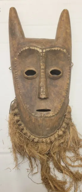 antique Lega African bearded carved wood mask