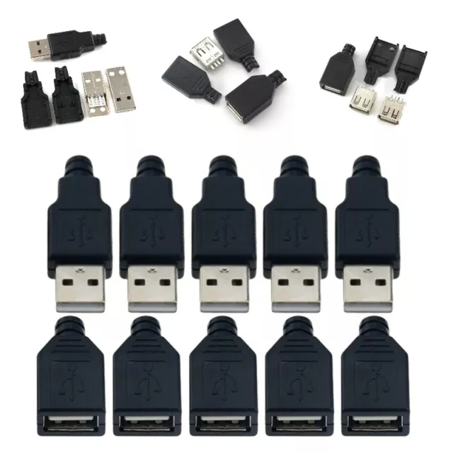 10X USB Type A Connector Port Socket Male Female Plug Solder Adapter Accessories