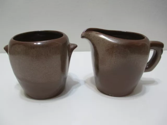 Vintage Frankoma Pottery Creamer 5DA Sugar 5DB Set Brown Satin Sapulpa Clay