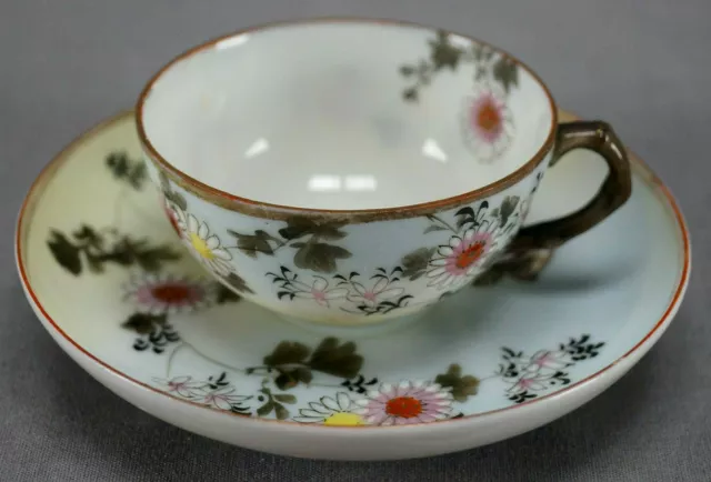Antique Japanese Aesthetic Pink White Floral & Butterfly Demitasse Cup & Saucer
