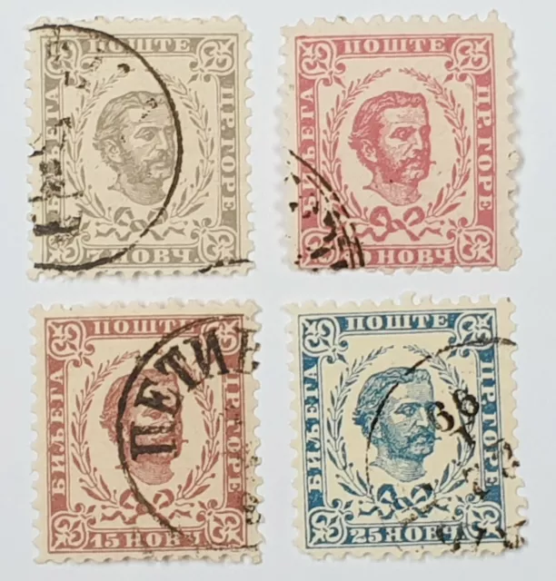 Montenegro 1896 Mi Nr. 37A 7 Nkr, 38A 10 Nkr, 39A 15 Nkr, 40A  25 Nkr. Einwandfr