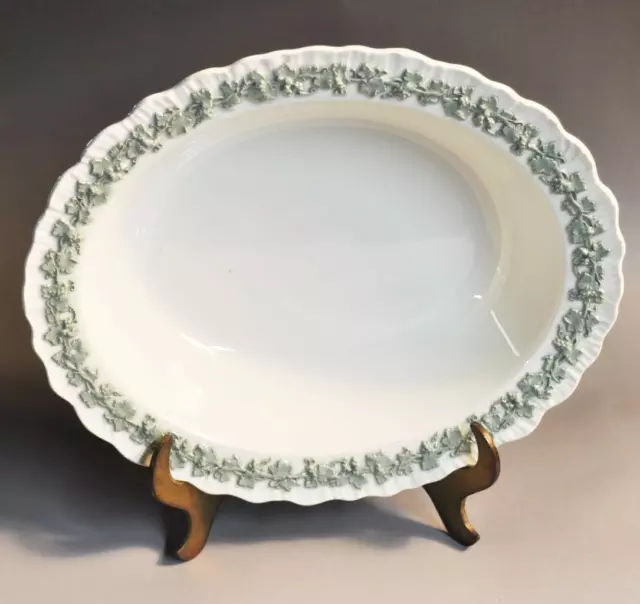 WEDGWOOD EMBOSSED QUEENS WARE - CELADON ON CREAM - oval vegetable 9 3/4"