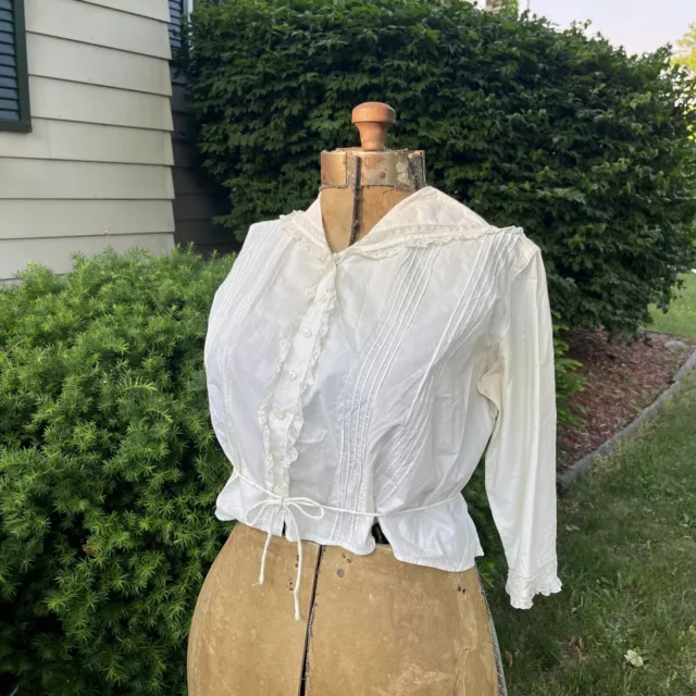 WONDERFUL lace Sailor 1900s Blouse Edwardian Cotton Lawn Shirtwaist antique
