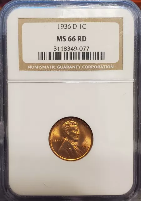 1936 D  Lincoln Head Cent  NGC  MS66 RD   Beautiful 30's Wheatie
