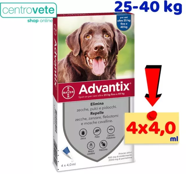 Bayer Advantix 25 / 40 Kg 4 Pipette - Antiparassitario per CANI di Taglia Grande