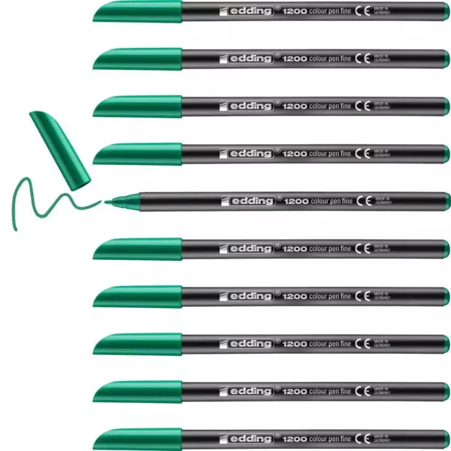 edding 1200 colour pen fine - green - 10 pens - round tip 1 mm - felt-tip pen fo 2