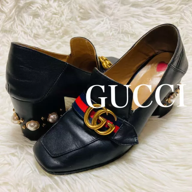 Women 7.0US Gucci Marmont Sherry Web Black Pearl Bijou