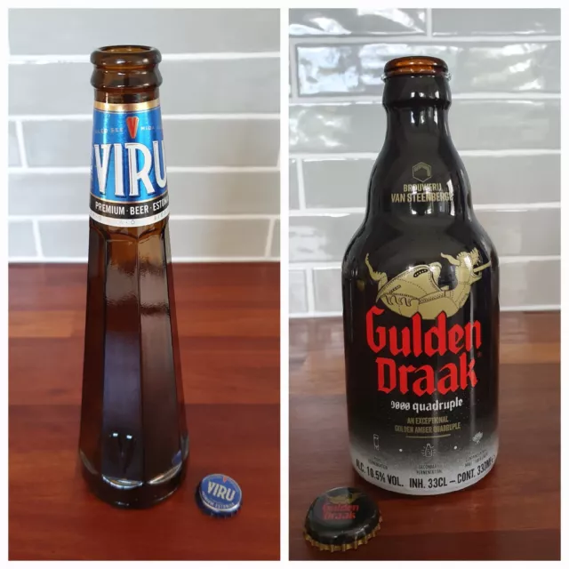 x3 EMPTY Gulden Draak/Corsendonk/Viru Collectable Belgian/Estonian Beer Bottles