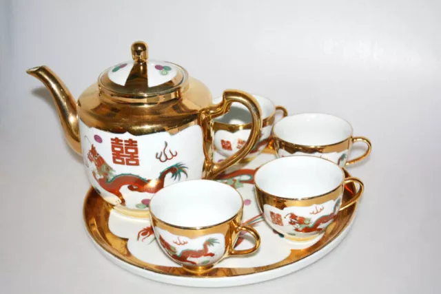 Altes Chinesisches Porzellan Teeservice mit Keramikteller , Drachen-motive 3