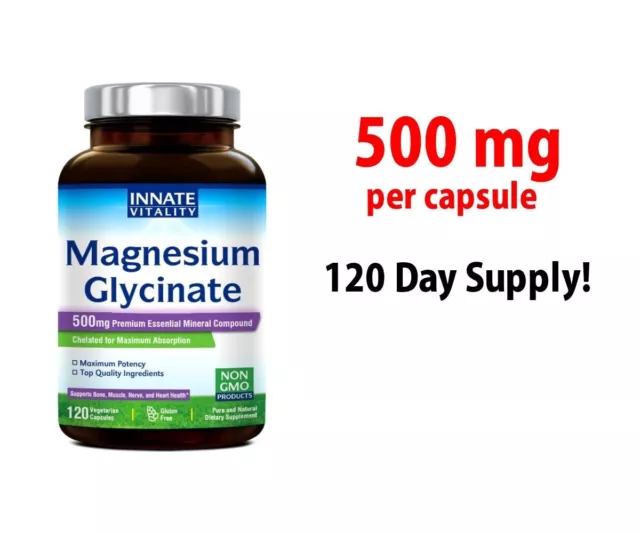 Magnesium Glycinate 500 mg, Chelated for Maximum Absorption, 120 Veggie caps