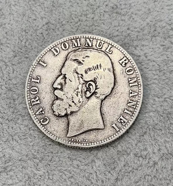 900 / Silver Coin, 5 Lei, Romania, King Charles I 1880, IN Good Condition