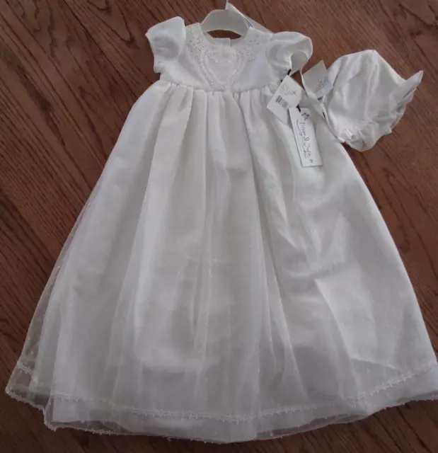 Pippa&Julie White Embroidered Heart  Baptism2 PIECE Christening Gown 0-3Months