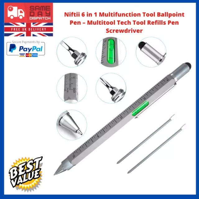 Niftii 6 in 1 Multifunction Tool Ballpoint Pen – Multitool Tech Tool Refills Pen