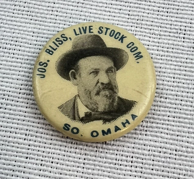 Stock yards Livestock commission Pin back Button JOSEPH BLISS south OMAHA rare
