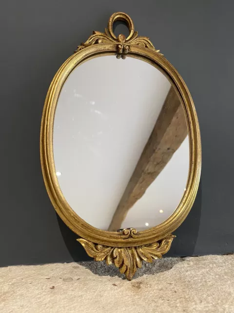 Miroir Ovale Mural Ancien - Glace avec Cadre Doré Décoration Feuillage 34cm