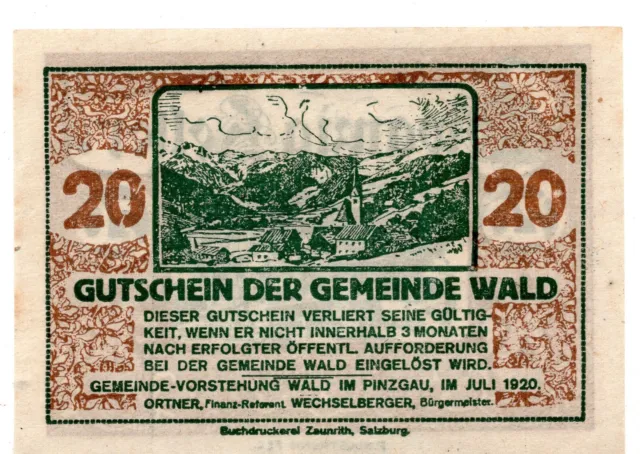 1920 Austria Notgeld Municipality of Wald im Pinzgau 20 Heller (B159)