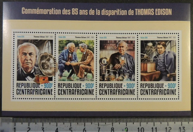 Central African Republic 2016 thomas edison inventor m/sheet mnh