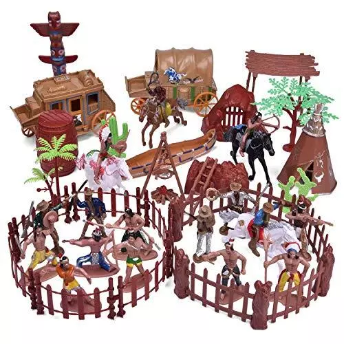 61 PCs Wild West Cowboys and Indians Plastic Figures Toys, Toy Soldiers for K...