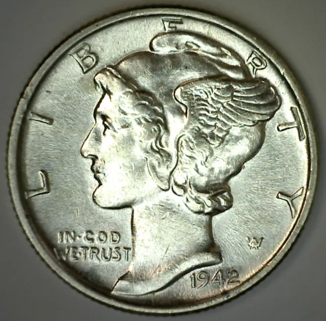 1942 Mercury Silver Dime 10c US Type Coin Uncirculated 10 Cents
