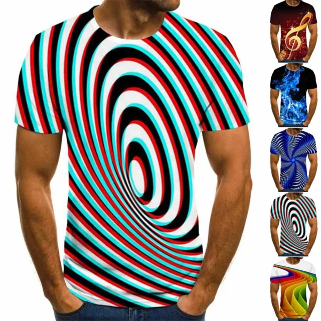 Uomo 3D Stampa Collo T-Shirt Moda Immagine Vestiti Manica Corta Top Camicia