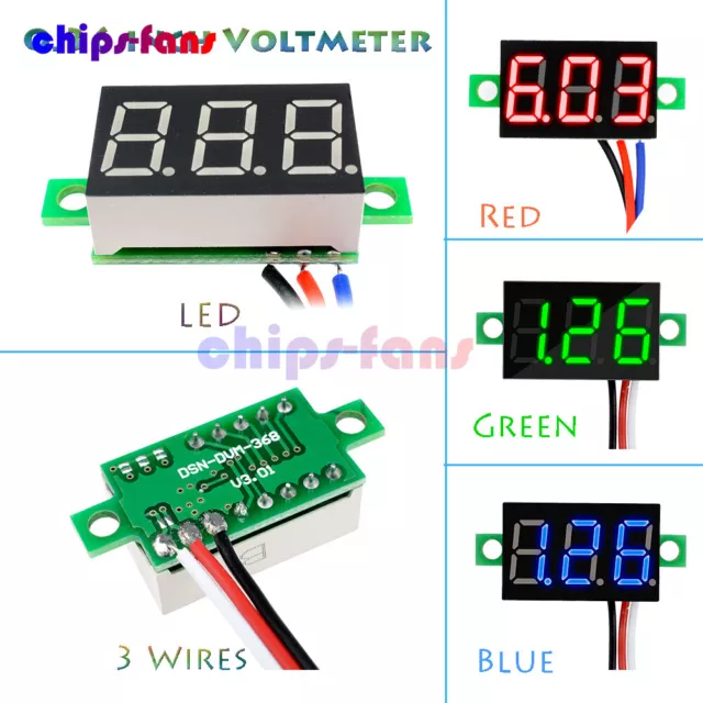 1-10PCS 0.36Inch Digital 3-Digital Voltmeter LED DC0-30V Voltage Tester 3-Wire