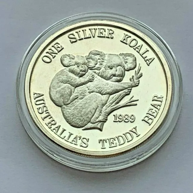 1989 Silver 1 Oz .999 One Silver Koala Australia's Teddy Bear Fine Silver Round