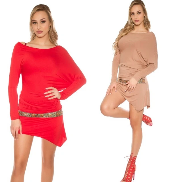 Abito tubino minidress maniche lunghe spalle scoperte nero bat maglione lungo