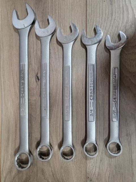 Vtg Craftsman Wrenches 1"-11/16" Set of 5 Large Combo 12pt VV Series USA