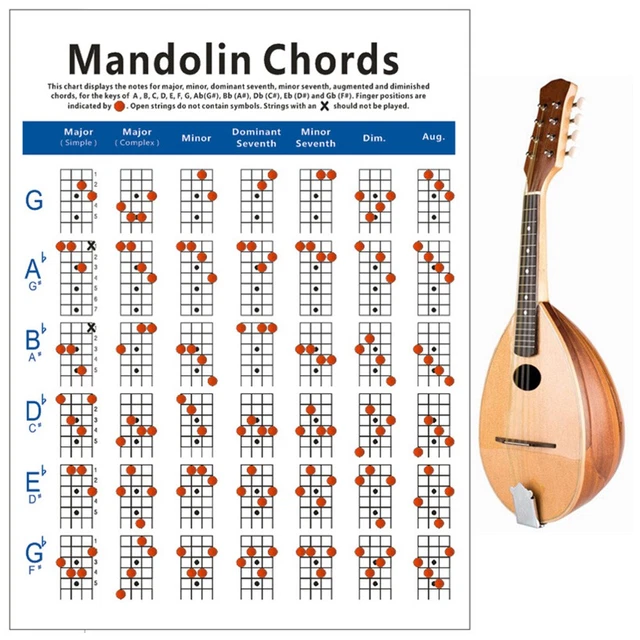 Musical Instruments Using Chord Buttons CHORD CHART MANDOLIN Chords Guitar Practice Tool Instrument Trainning ...