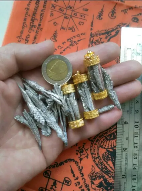 Thai Amulet Takrut Leklai Silver Ngern Yuang Healing Protect Wealth Lucky N3