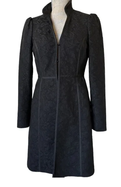 WHBM Black Longline Lace Tailored Lined Dress Coat Size Hook & Eye 2XS