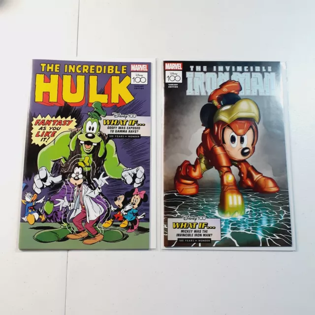Lot Of 2 "Disney 100 Variants" Incredible Hulk & Invincible Iron Man (NM 9.4)