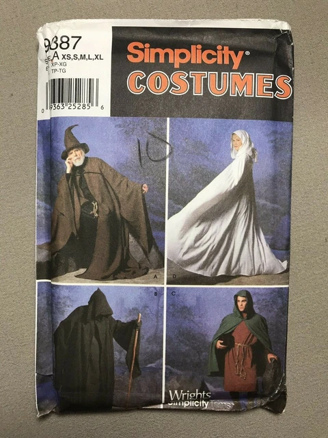 Costumes Pattern Wizard Renaissance Faire, Simplicity 9887 Sizes XS to XL Uncut