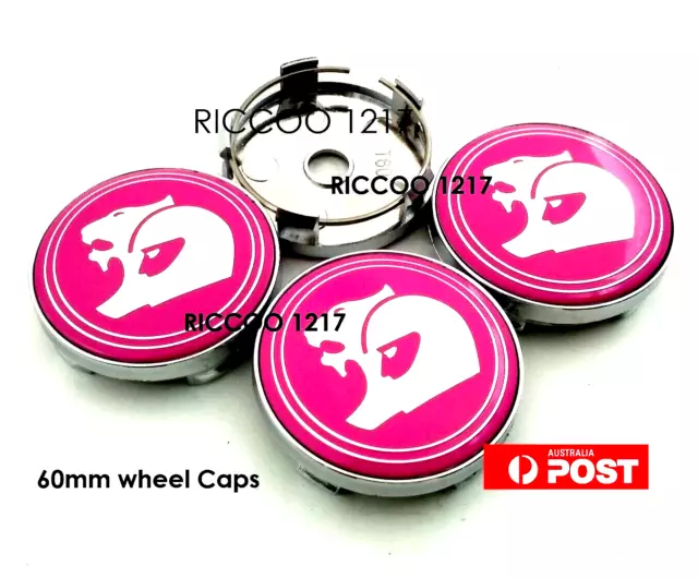 60mm wheel caps x 4 for Holden SS SSV 56mm hole pink badges