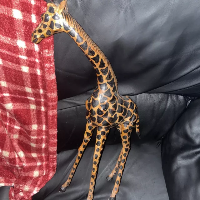 Vintage Leather Wrapped Giraffe Large 18 Inch Tall Statue Figurine