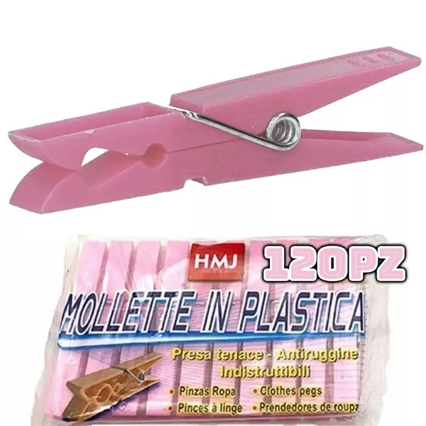 Set 120 Pezzi Mollette Pinze Bucato Panni Plastica Extraforte Rosa