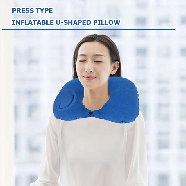 Almohada de viaje en forma de U, tipo prensa almohada inflable de viaje de aire,