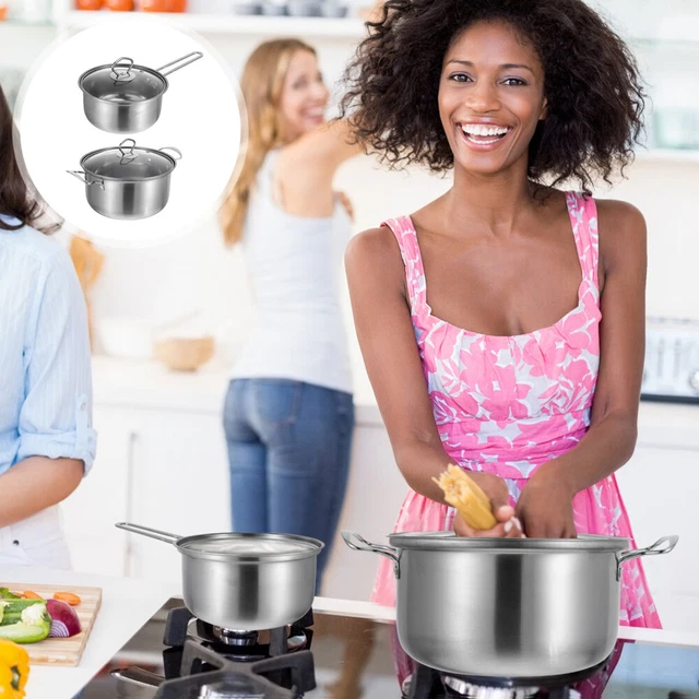 2 pz pentola per zuppa in acciaio inox set due pezzi pasta coperchio padella bambino