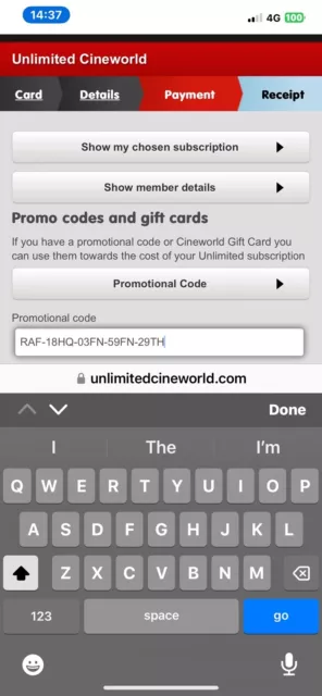 Cineworld Unlimited 1 month FREE.  Referral Code RAF-18HQ-03FN-59FN-29TH 2